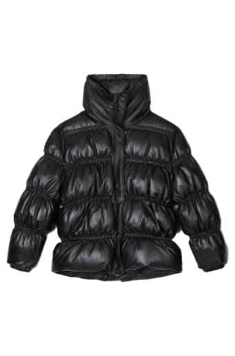 Women’s Black Leather Puffer Jacket – Sleek Insulated Style by Bravo Bros