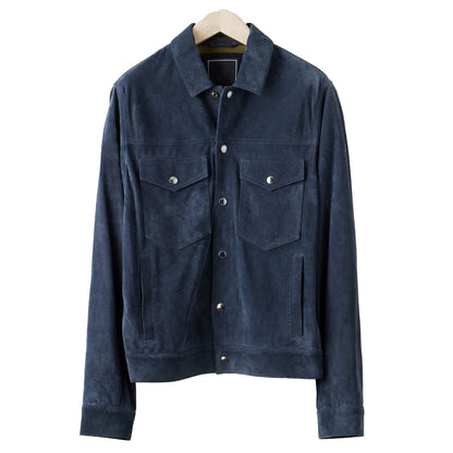Men’s Blue Suede Leather Biker Shirt Jacket