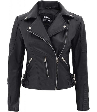 Women’s Black Leather Biker Jacket – Classic Moto Style by Bravo Bros