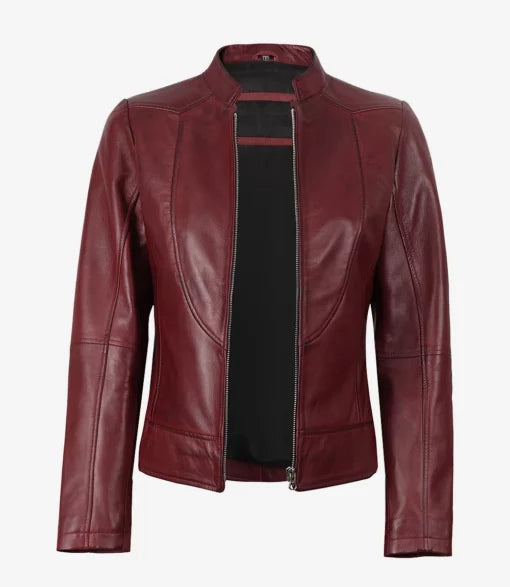 Women’s Slim Fit Burgundy Leather Jacket