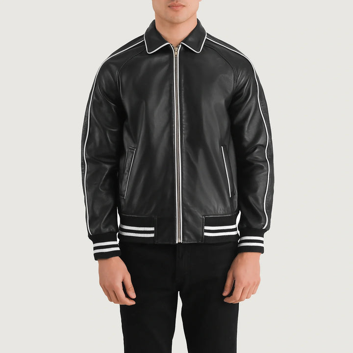 Bravo Bros Men’s Black Leather Varsity Jacket
