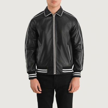 Bravo Bros Men’s Black Leather Varsity Jacket