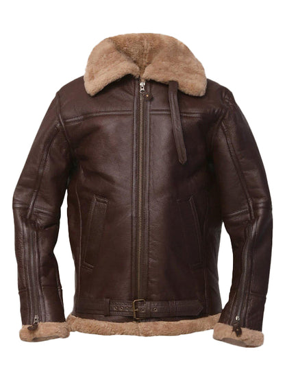 Men’s Brown Sheepskin Leather Bomber Jacket
