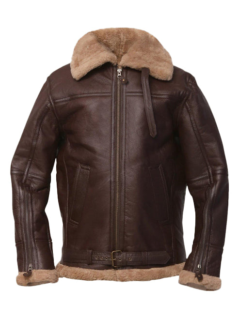Men’s Brown Sheepskin Leather Bomber Jacket