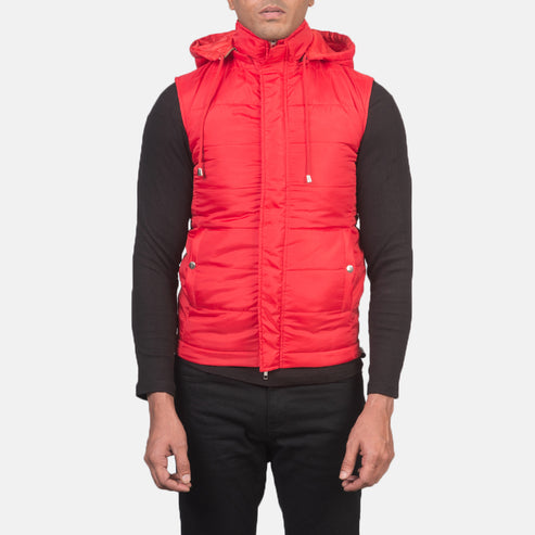 Bravo Bros Funston Men’s Red Hooded Leather Puffer Vest