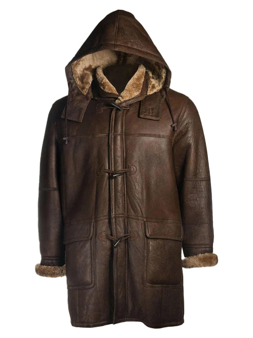 Men’s Brown Shearling Bomber Hoodie Coat