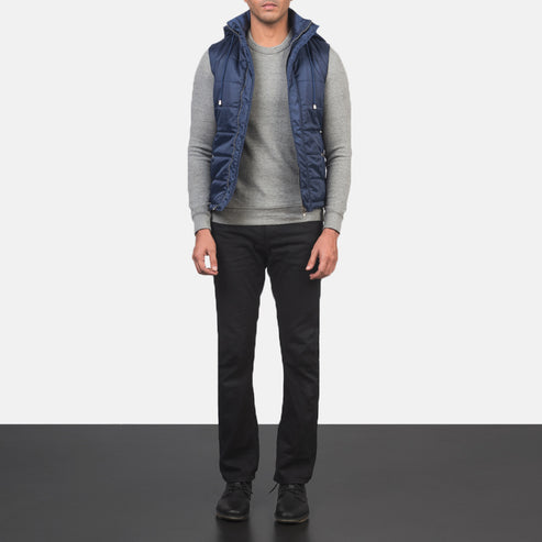 Bravo Bros Funston Men’s Blue Hooded Leather Puffer Vest