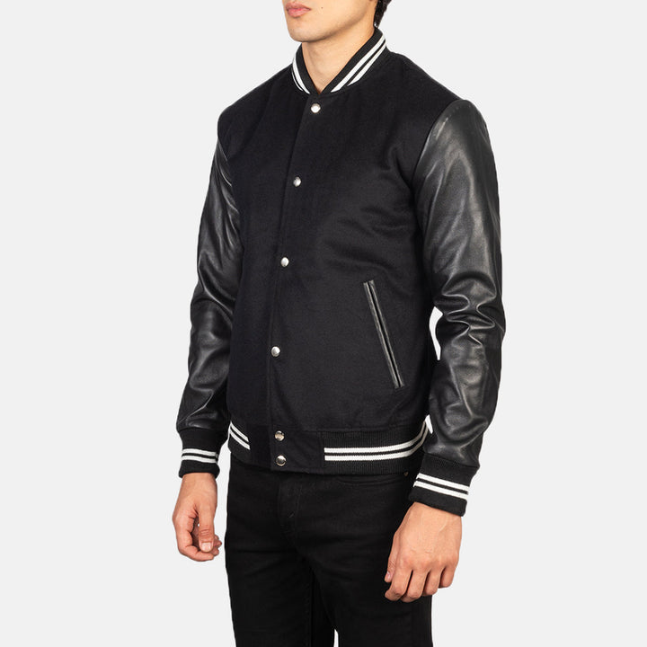 Bravo Bros Vaxton Men’s Black Striped Hybrid Varsity Jacket