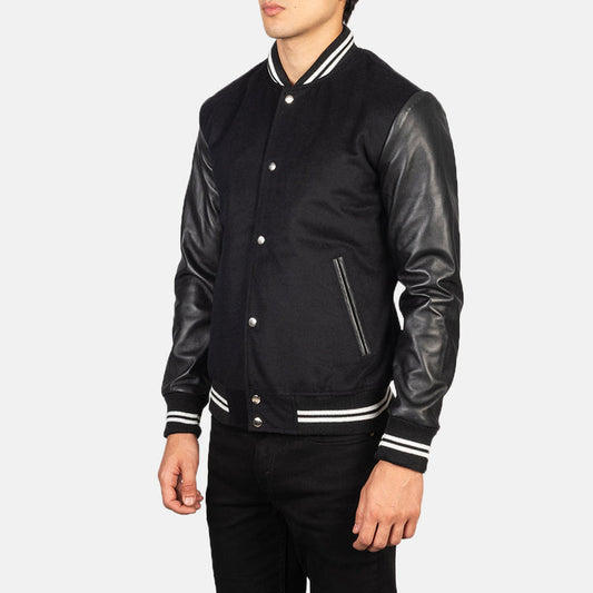 Bravo Bros Vaxton Men’s Black Striped Hybrid Varsity Jacket