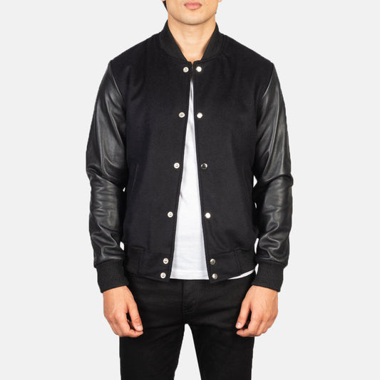 Bravo Bros Men’s Black Hybrid Varsity Jacket