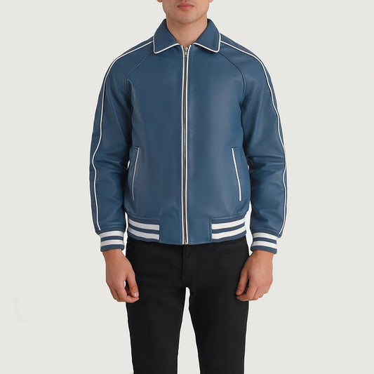 Bravo Bros Men’s Blue Leather Varsity Jacket