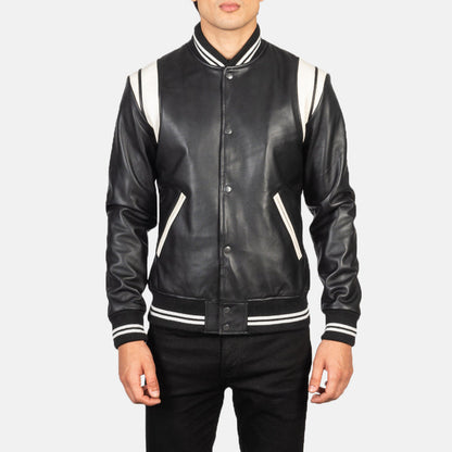 Bravo Bros Men’s Classic Black Leather Varsity Jacket