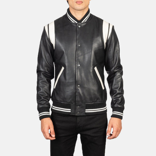 Bravo Bros Men’s Classic Black Leather Varsity Jacket