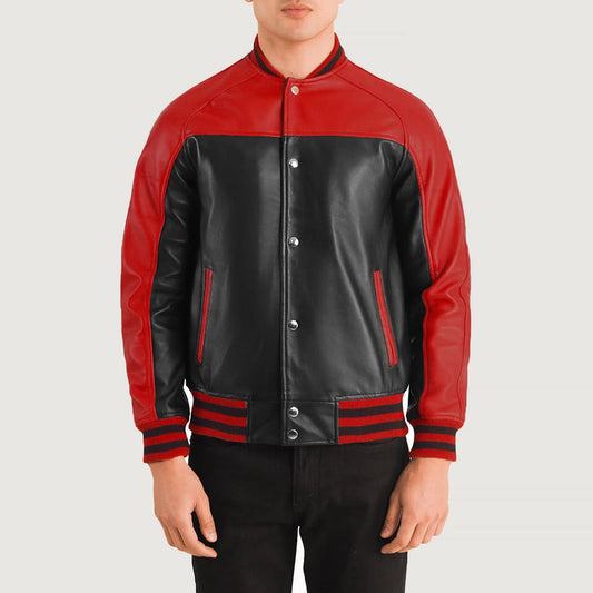 Bravo Bros Men’s Black & Red Leather Varsity Jacket