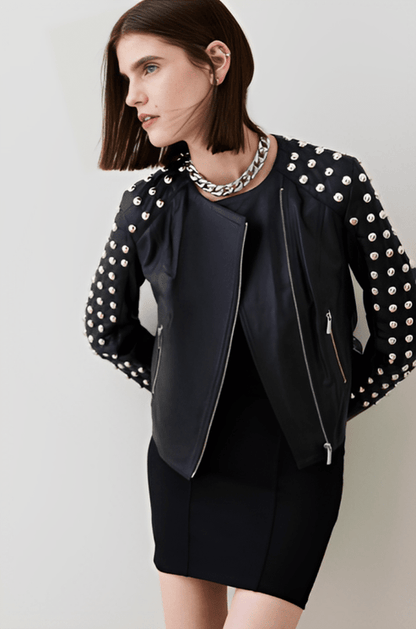 Women’s Black Quilted Studded Leather Jacket – Bold Moto Luxury