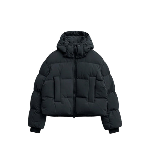 Women’s Matte Black Winter Puffer Jacket – Warm, Lightweight & Stylish