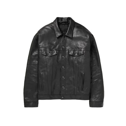 Men’s Black Suede Shearling Leather Trucker Jacket