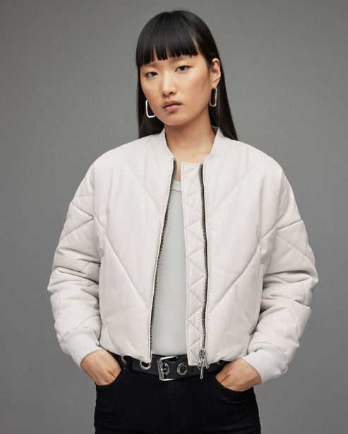Women’s White Leather Puffer Jacket – Elegant Cozy Style