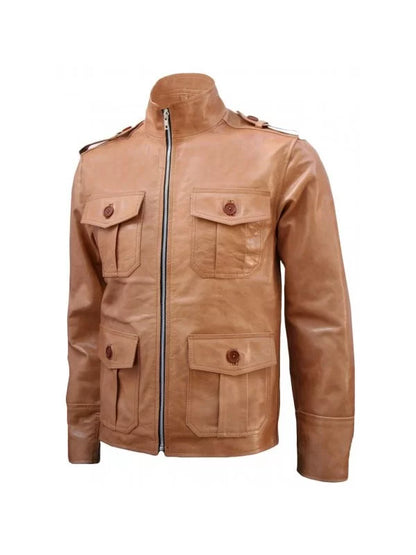Men’s 4-Pocket Tan Leather Jacket – Bravo Bros