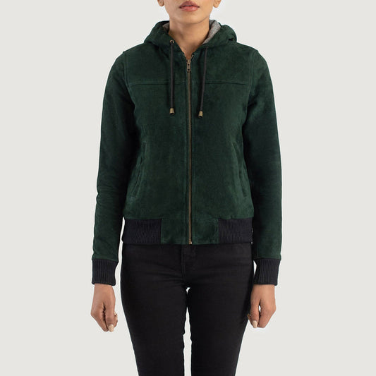Bravo Bros. Rebella Green Hooded Suede Bomber Jacket – Modern Urban Luxury