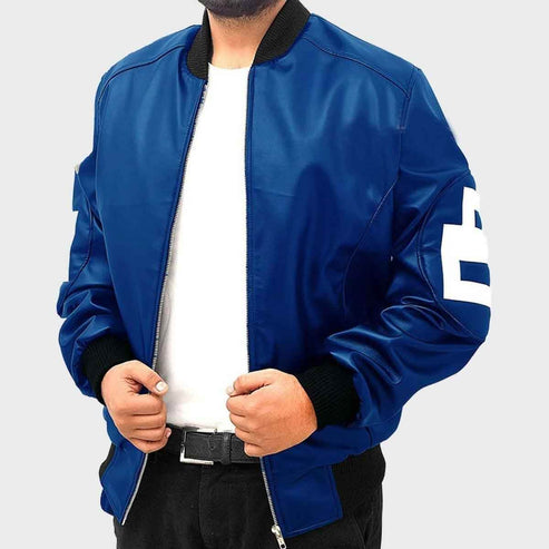 Bravo Bros Men’s 8 Ball Blue Leather Bomber Jacket