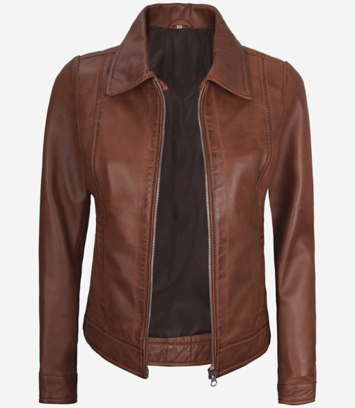 Women’s Lightweight Brown Harrington Leather Jacket