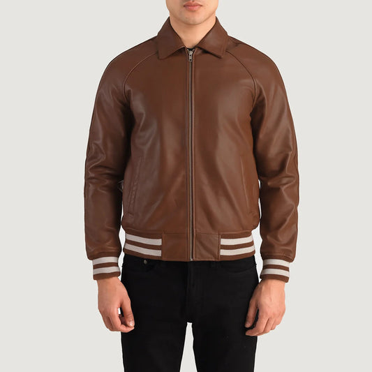 Bravo Bros Men’s Brown Leather Varsity Jacket