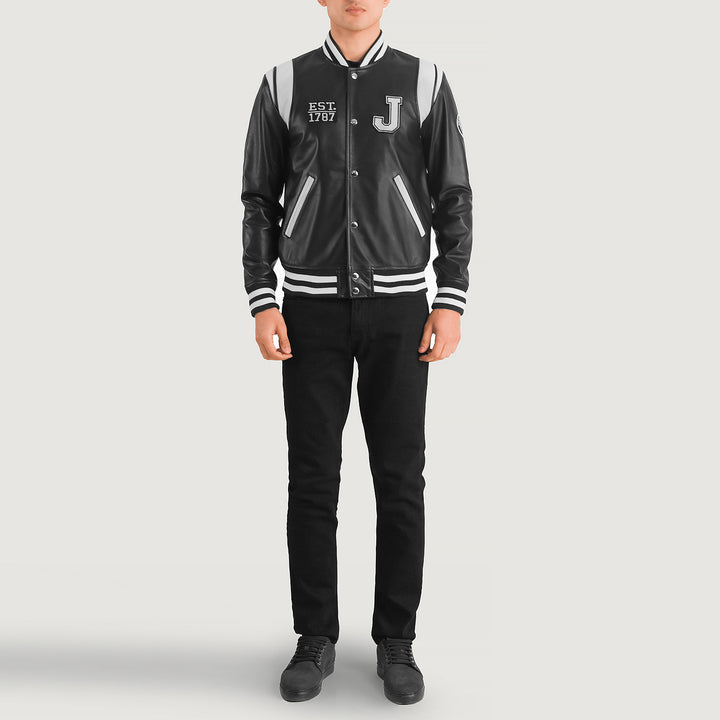 Bravo Bros New Jersey Men’s Black Leather Varsity Jacket