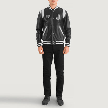 Bravo Bros New Jersey Men’s Black Leather Varsity Jacket