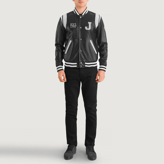 Bravo Bros New Jersey Men’s Black Leather Varsity Jacket