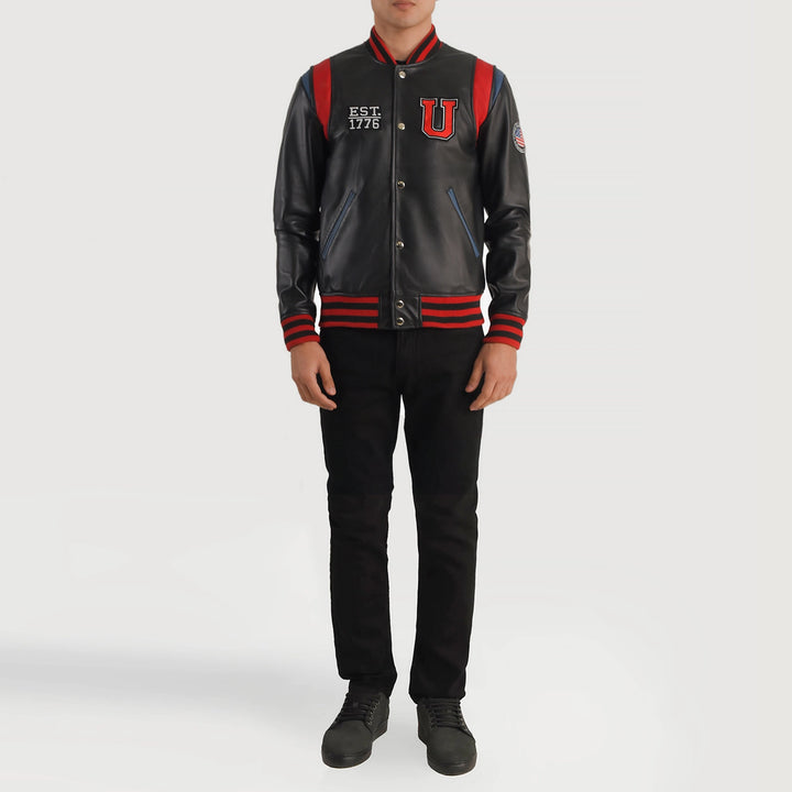 Bravo Bros USA Men’s Black Leather Varsity Jacket