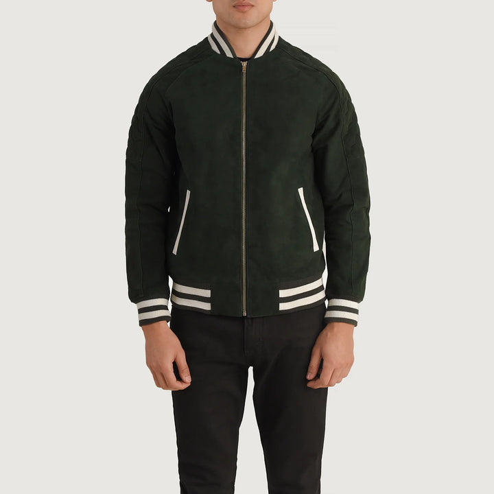 Bravo Bros Men’s Green Suede Varsity Jacket