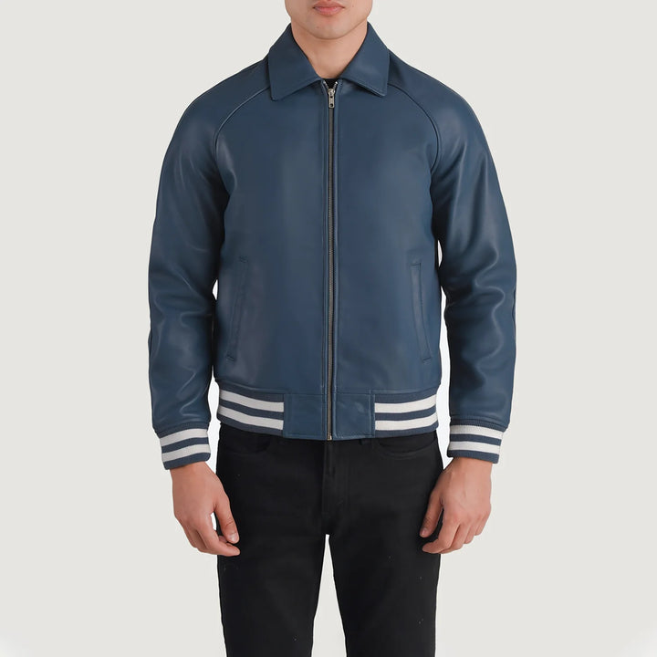 Bravo Bros Men’s Royal Blue Leather Varsity Jacket