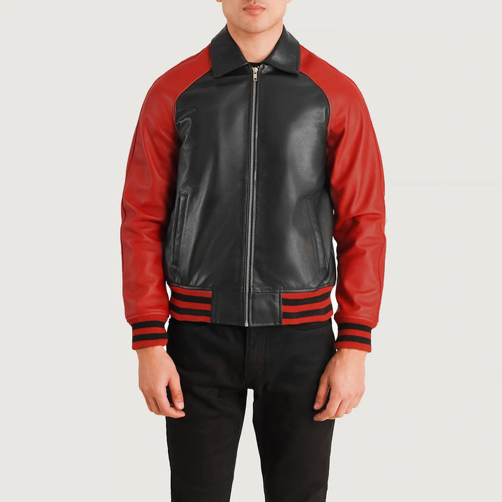 Bravo Bros Men’s Black & Red Leather Varsity Jacket – Signature Edition
