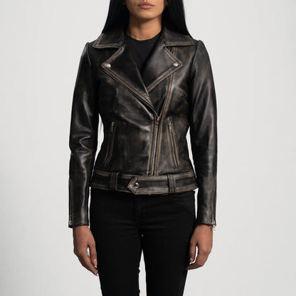 Bravo Bros Women’s Black Distressed Biker Leather Jacket
