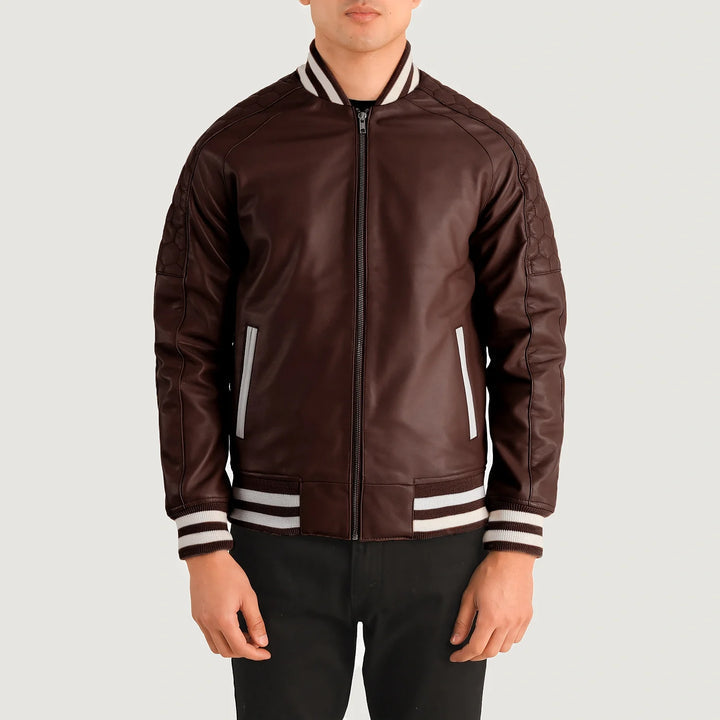 Bravo Bros Men’s Maroon Leather Varsity Jacket