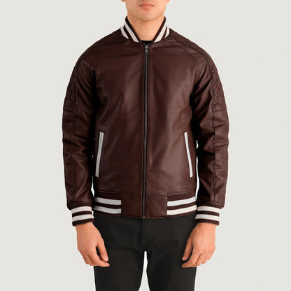 Bravo Bros Men’s Maroon Leather Varsity Jacket