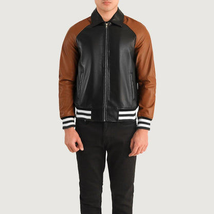 Bravo Bros Men’s Black & Brown Leather Varsity Jacket