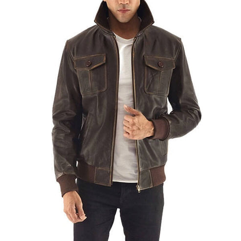 Aaron Brown Classic Leather Bomber Jacket – Timeless Style by Bravo Bros