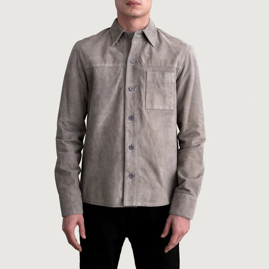 Scout Grey Suede Leather Shirt Jacket – Premium Soft Touch Style