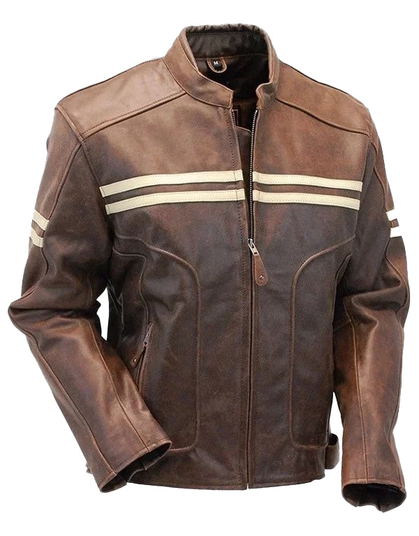 Men’s Double Stripe Leather Biker Jacket – Bravo Bros