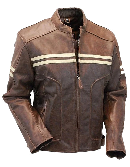 Men’s Double Stripe Leather Biker Jacket – Bravo Bros
