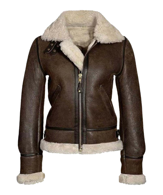 Women’s Aviator Fur Leather Jacket – Cozy & Stylish by Bravo Bros