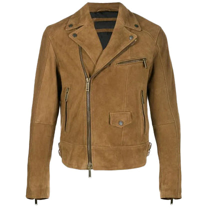 Men’s Brown Suede Leather Biker Jacket – Bold & Rugged