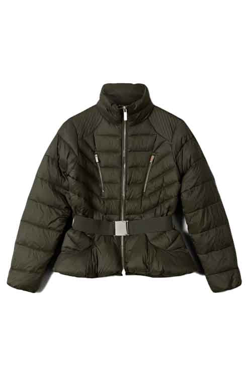 Women’s Khaki Green Belted Puffer Jacket – Stylish Warmth by Bravo Bros