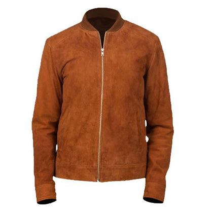 Men’s Brown Suede Bomber Jacket – Classic Comfort & Style