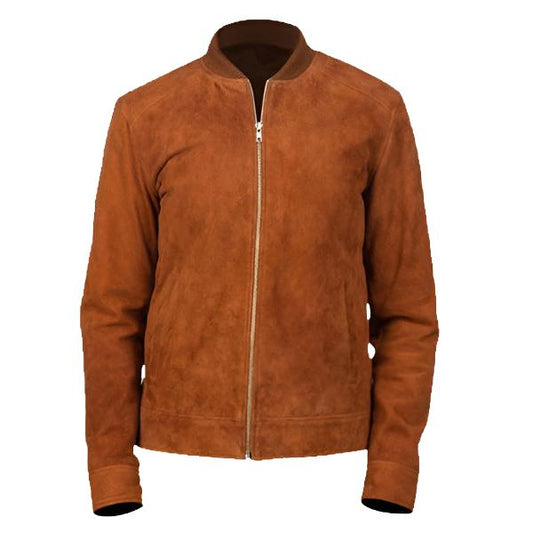 Men’s Brown Suede Bomber Jacket – Classic Comfort & Style