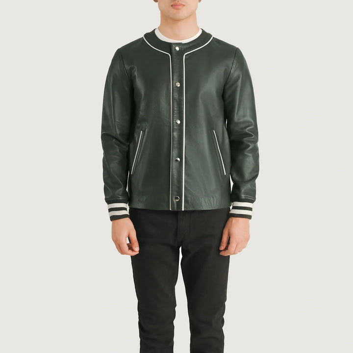 Bravo Bros Men’s Green Leather Varsity Jacket