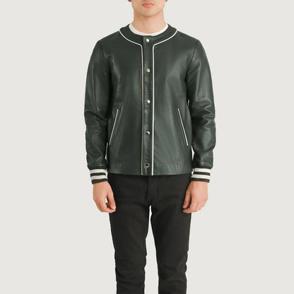 Bravo Bros Men’s Green Leather Varsity Jacket