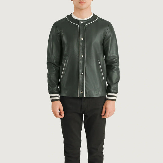 Bravo Bros Men’s Green Leather Varsity Jacket